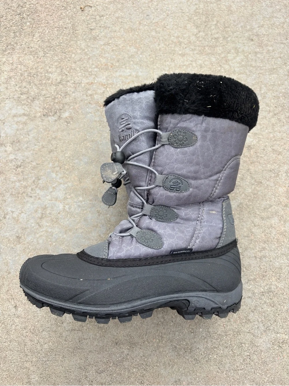 Kamik Kids Grey Winter Snow Boot with Black Fur Trim